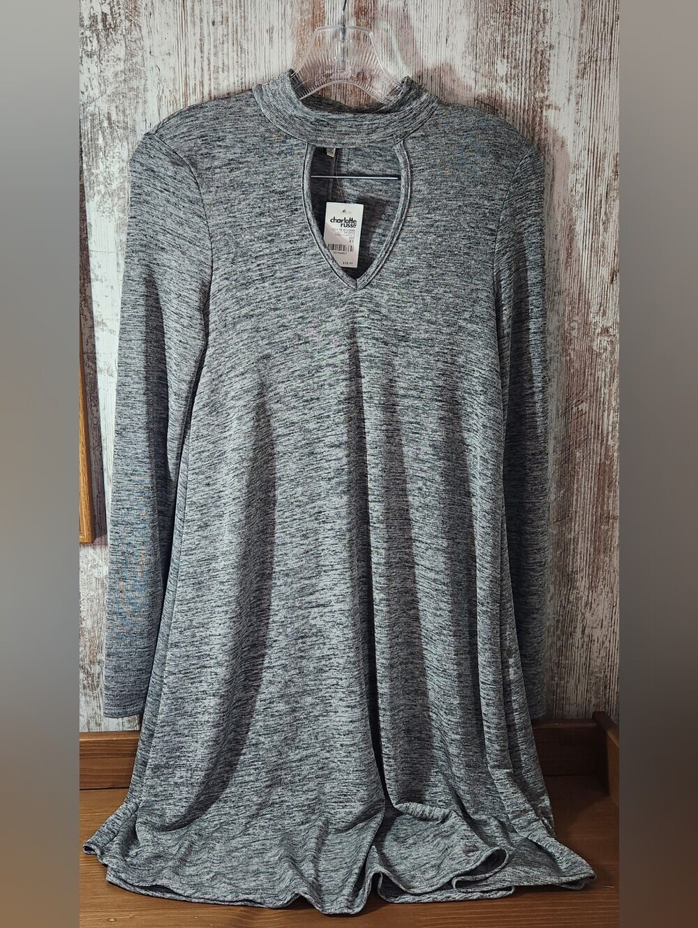 Charlotte Russe Heather Gray Long Sleeve Keyhole Tunic Dress New With Tags XS